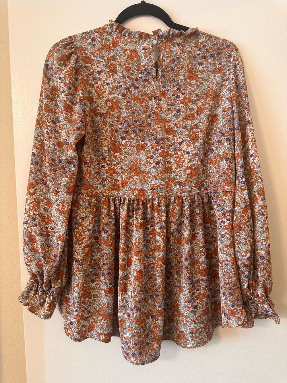Women's Floral Ruffle-Yoke Tunic Top - Rust Multi - Picture 5 of 6